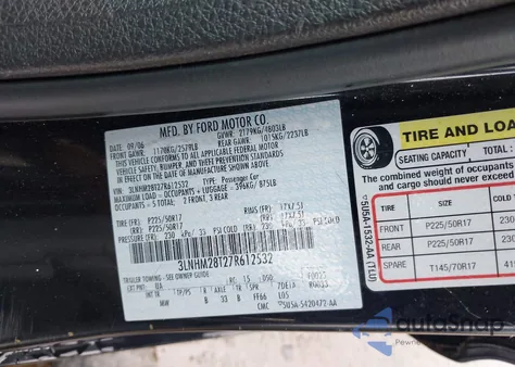 2007 Lincoln Mkz z USA, uszkodzony, nr VIN 3LNHM28T27R612532